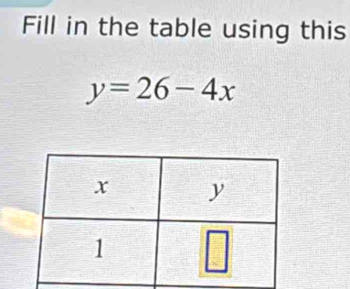 Fill in the table using this
y=26-4x