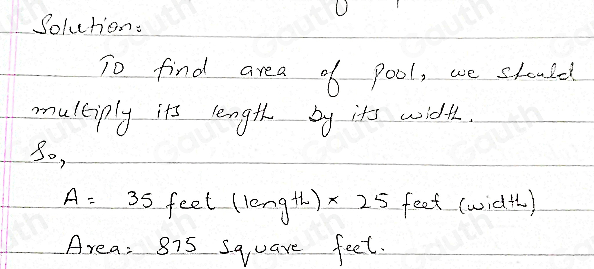 Solved: A swimming pool is 35 feet long, 25 feet wide, and 6 feet deep ...
