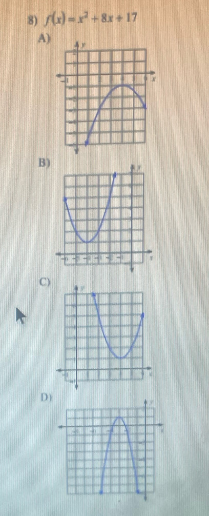 f(x)=x^2+8x+17
A) 
B) 
C) 
D)