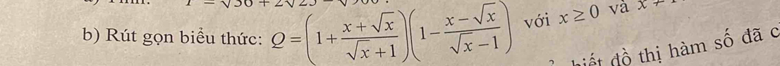 Rút gọn biểu thức: Q=(1+ (x+sqrt(x))/sqrt(x)+1 )(1- (x-sqrt(x))/sqrt(x)-1 ) với x≥ 0 và x+
hiết đồ thị hàm số đã c