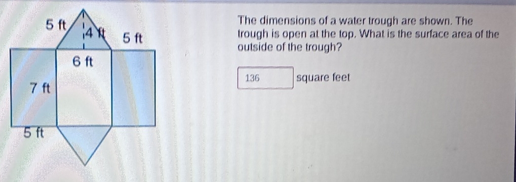 Solved: The dimensions of a water trough are shown. The trough is open ...