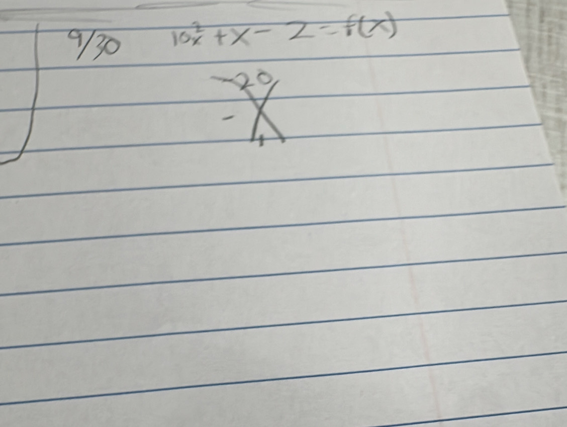 9/30
10x^2+x-2=f(x)
-20
4