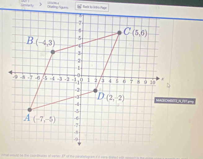 LESSON 4
Similarity
What would be the coordinates of vertex B' of the parallelogram if it were dilated with respect to the origin u