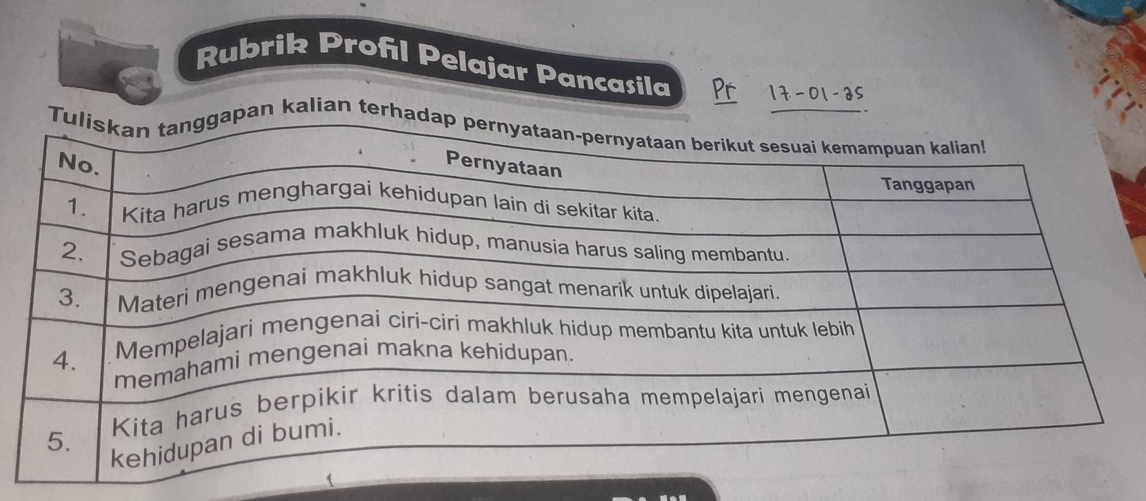 Rubrik Profl Pelajar Pancasila
17-01-25
kalian te