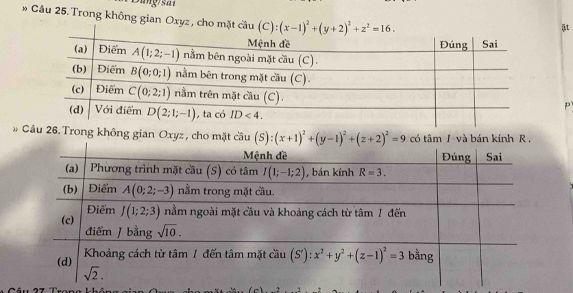 ng/sai
» Câu 25. Trong không gian Oxyz , cho mặt c
ặt
P
» âu 26. Trong không gian Oxyz , cho mặt 
27 Trana Lhên