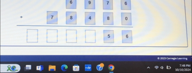 frac -77frac  6/8  7/8  7/8  6/8 □ □ □  7/8  6/8 □ □  5/8  
© 2023 Carnegie Learning 
7:48 PIM 
10/10/2024