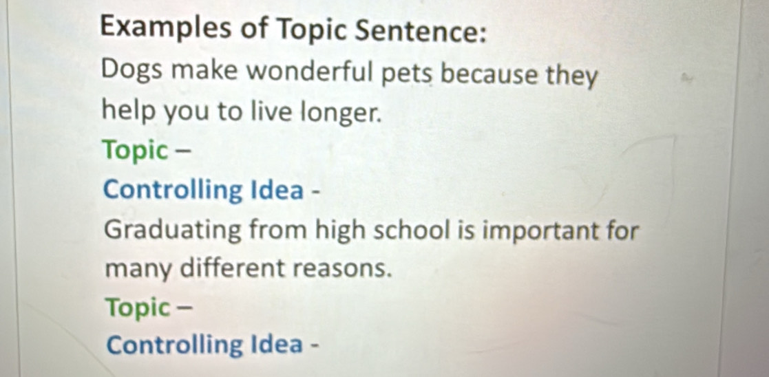 Solved: Examples of Topic Sentence: Dogs make wonderful pets because ...
