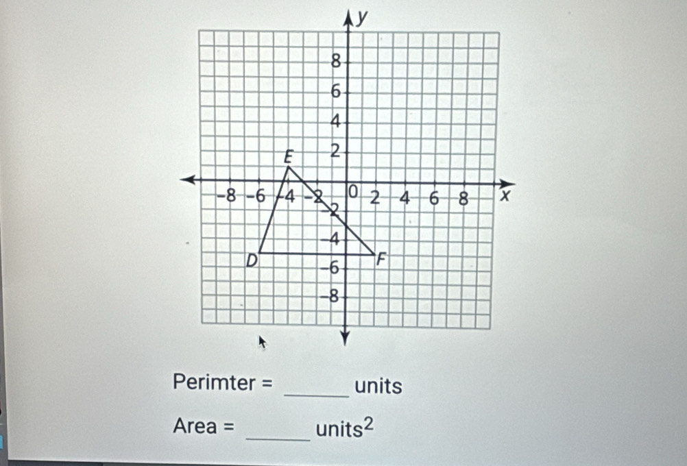 y
Perimter = _ units
Area = _  units^2