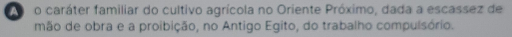 A no caráter familiar do cultivo agrícola no Oriente Próximo, dada a escassez de 
mão de obra e a proibição, no Antigo Egito, do trabalho compulsório.