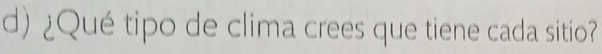 ¿Qué tipo de clima crees que tiene cada sitio?