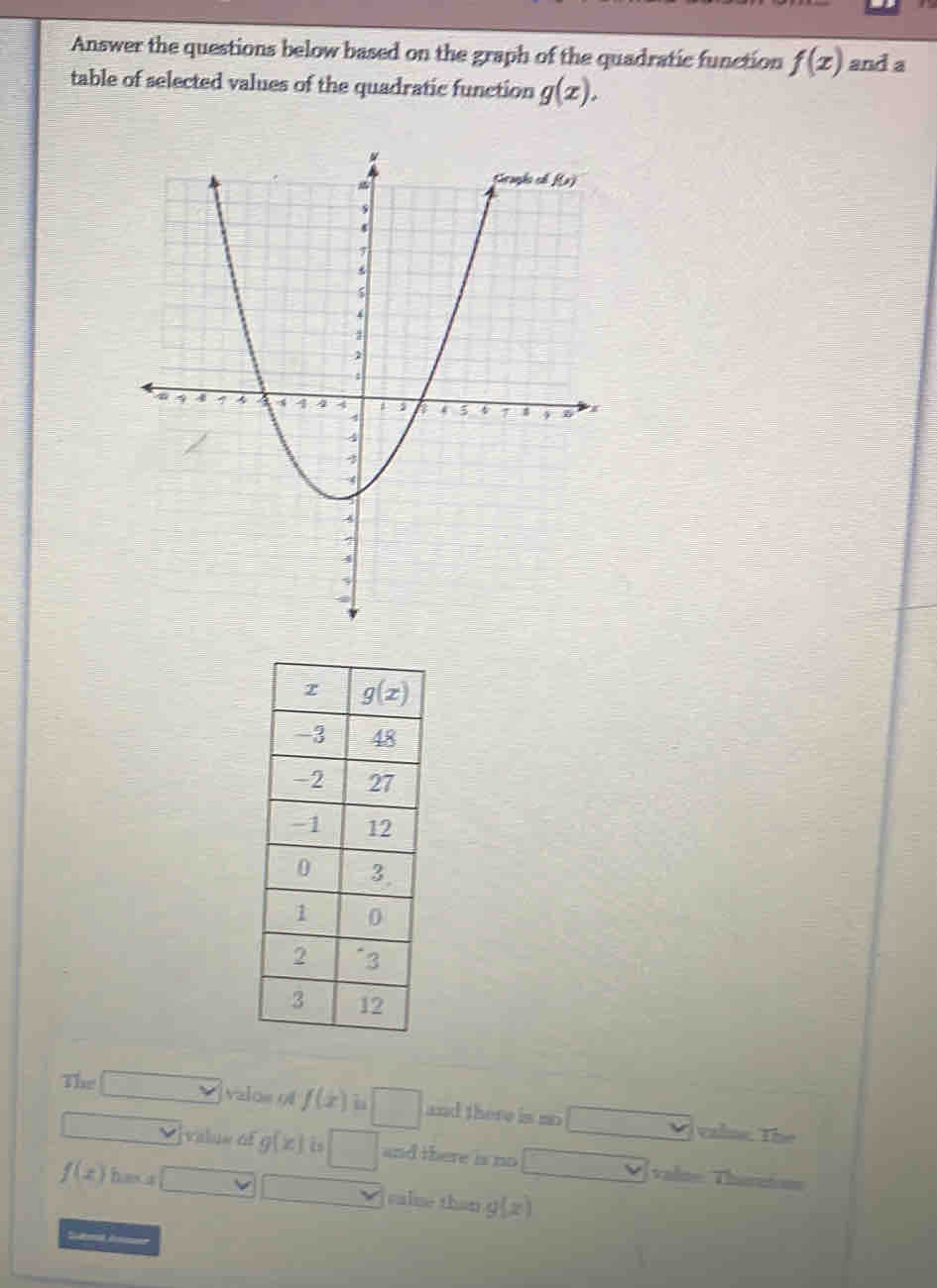 Solved: Answer the questions below based on the graph of the quadratic ...