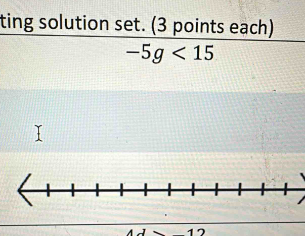 ting solution set. (3 points each)
-5g<15</tex>
17