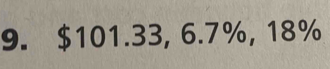 $101.33, 6.7%, 18%