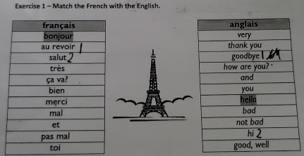 Match the French with the English.