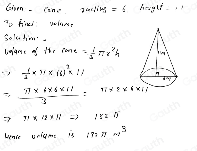 Solved: volume of a cone = 1/3 π r^2h , where r is the radius and h is ...