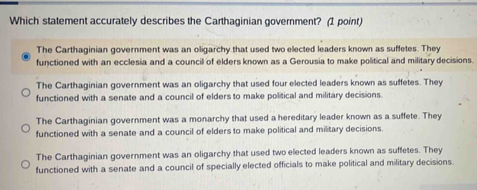 Solved: Which statement accurately describes the Carthaginian ...