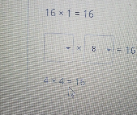 16* 1=16
× 8 =16
4* 4=16