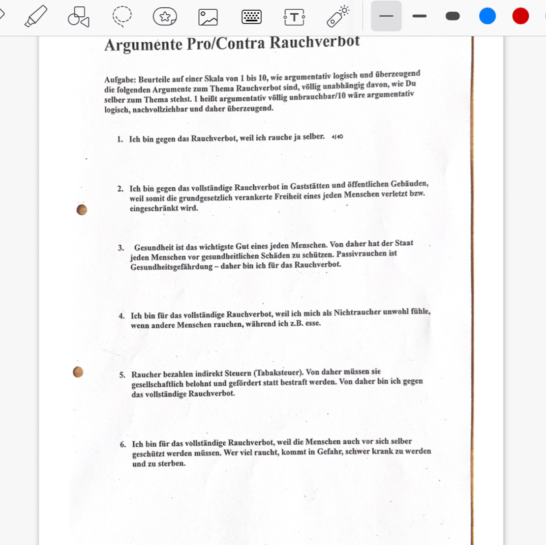 Gelöst:— Argumente Pro/Contra Rauchverbot Aufgabe: Beurteile auf einer ...