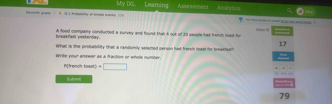 Solved: My IXL Learning Assessment Analytics Kiley Seventh grade II.1 ...