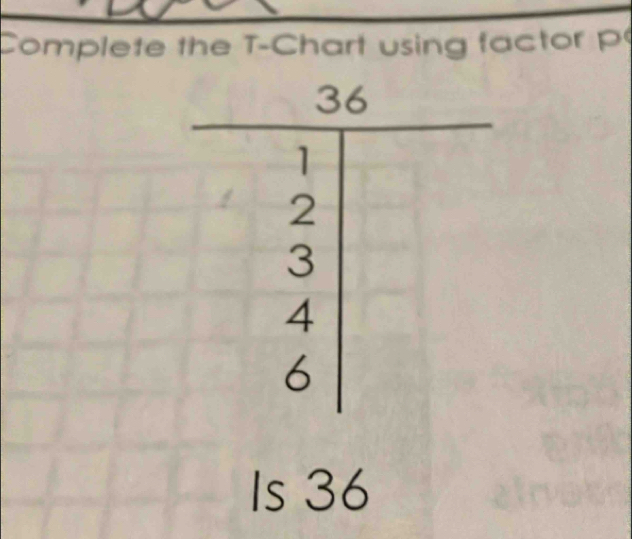 Complete the T -Chart using factor p
Is 36