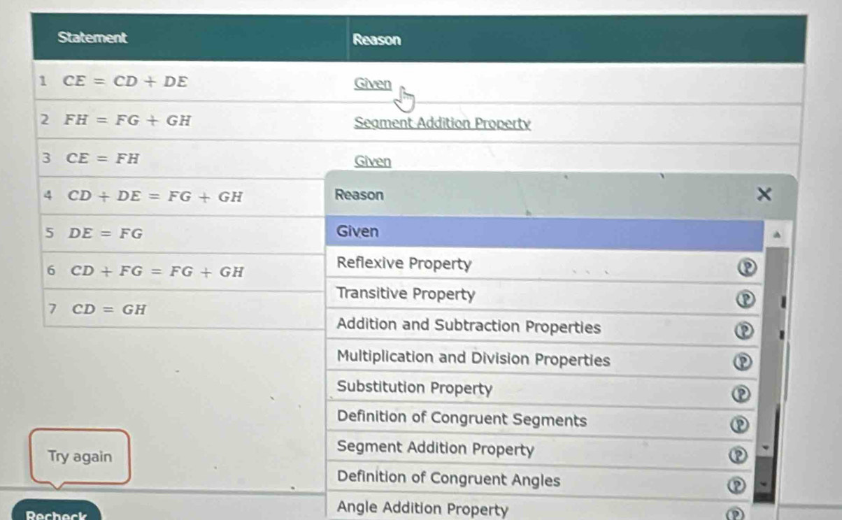 Recheck
Angle Addition Property