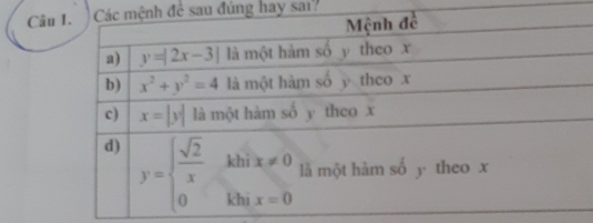 Câuể sau đúng hay sai?