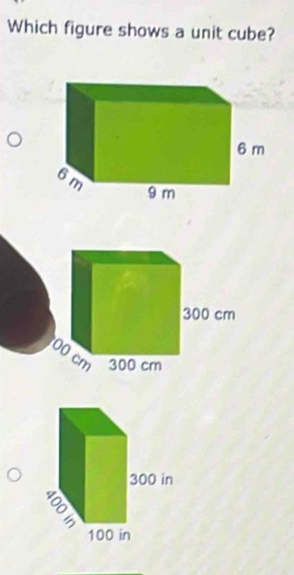 Which figure shows a unit cube?