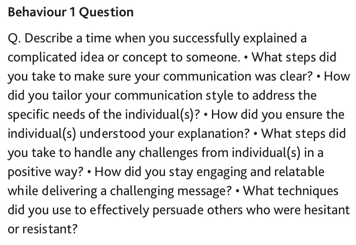 Solved: Behaviour 1 Question Q. Describe a time when you successfully ...