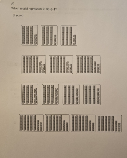 Which model represents 2.36/ 4 ? 
(1 point)