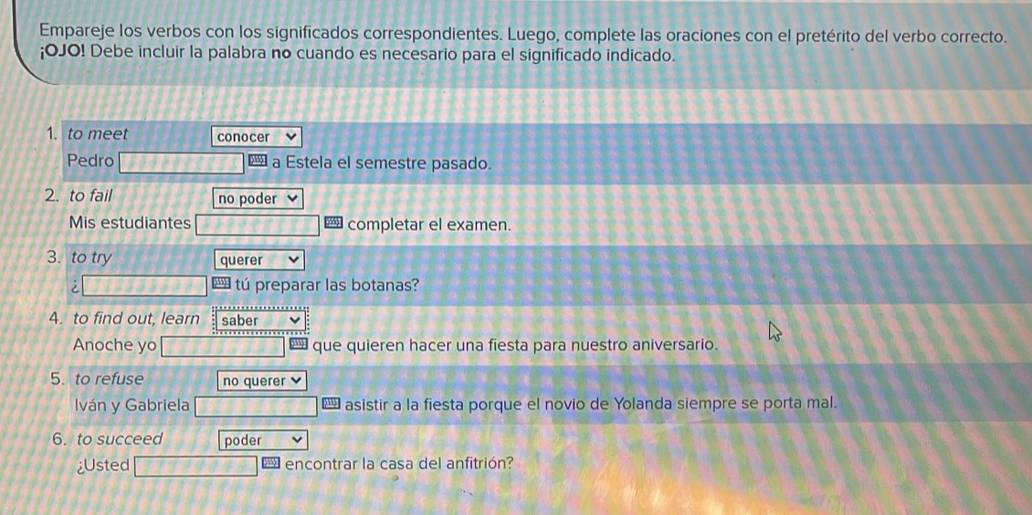 Solved: Empareje los verbos con los significados correspondientes ...