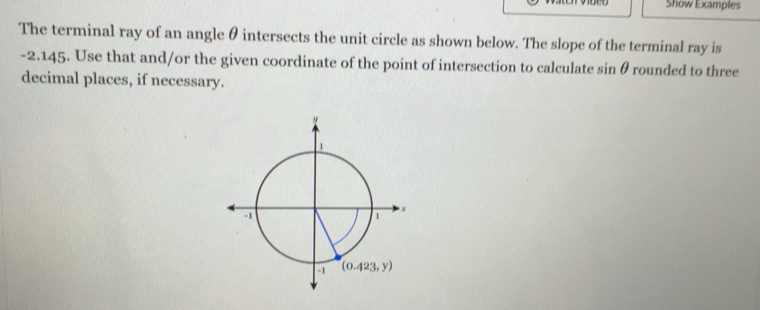 Solved: Show Examples The terminal ray of an angle θ intersects the ...
