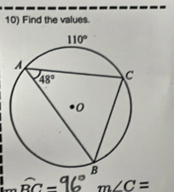 Find the values.
3C- -
m∠ C=