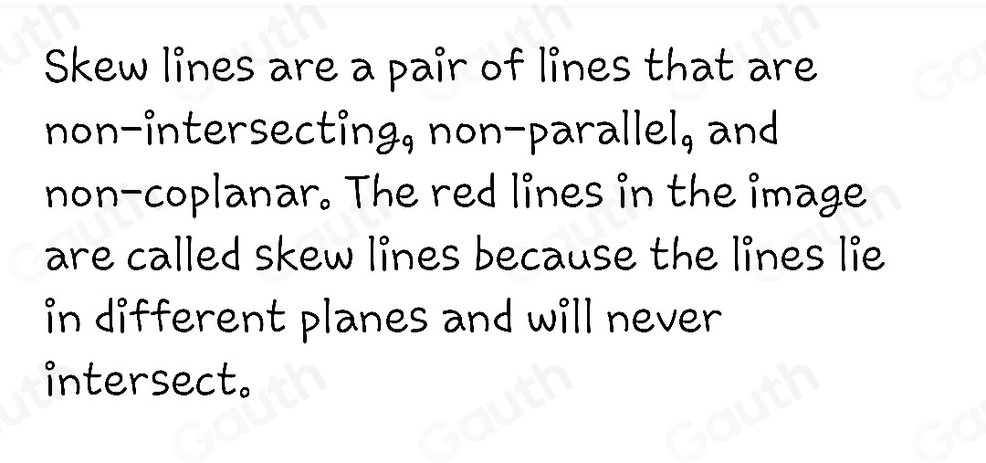 Solved: Why are the red lines in the image below called skew lines? The ...