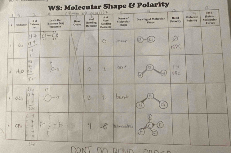 WS: Molecular Shape & Polarity