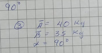 90°
B overline A=40kg
overline B=35kg
x=90°