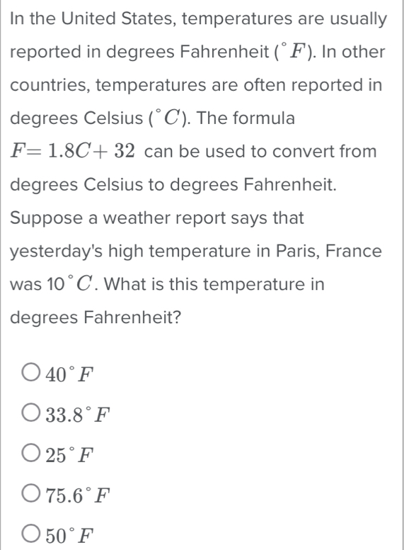 In the United States, temperatures are usually reported in degrees ...