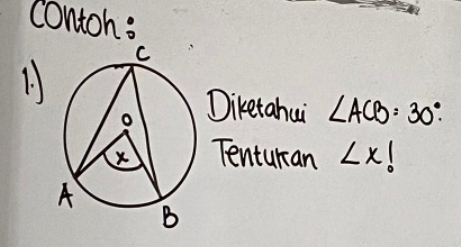 contoh: 
1. 
Diketahui ∠ ACB=30°. 
Tenturan ∠ x