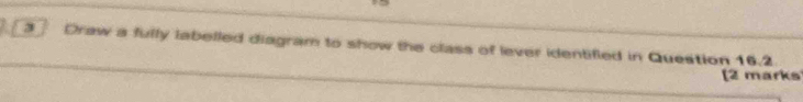 a Draw a fully labelled diagram to show the class of lever identified in Question 16.2 
[2 marks