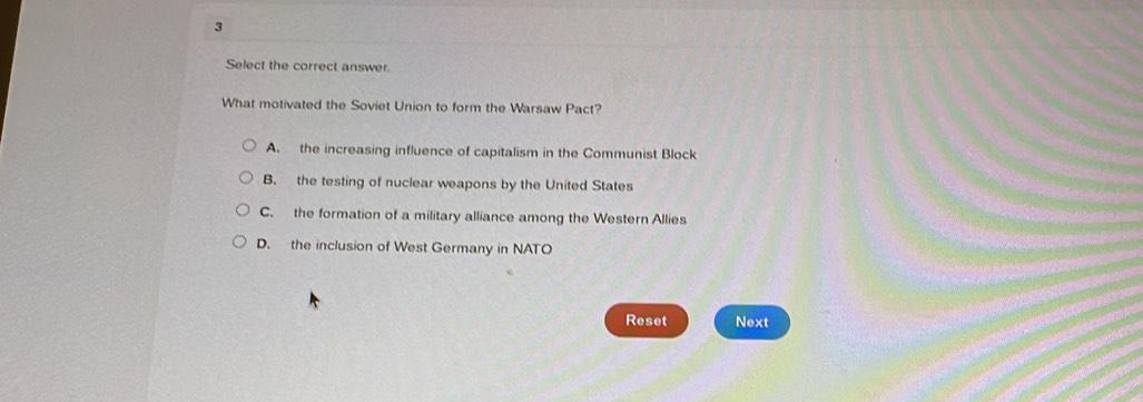 Solved: Select the correct answer. What motivated the Soviet Union to ...