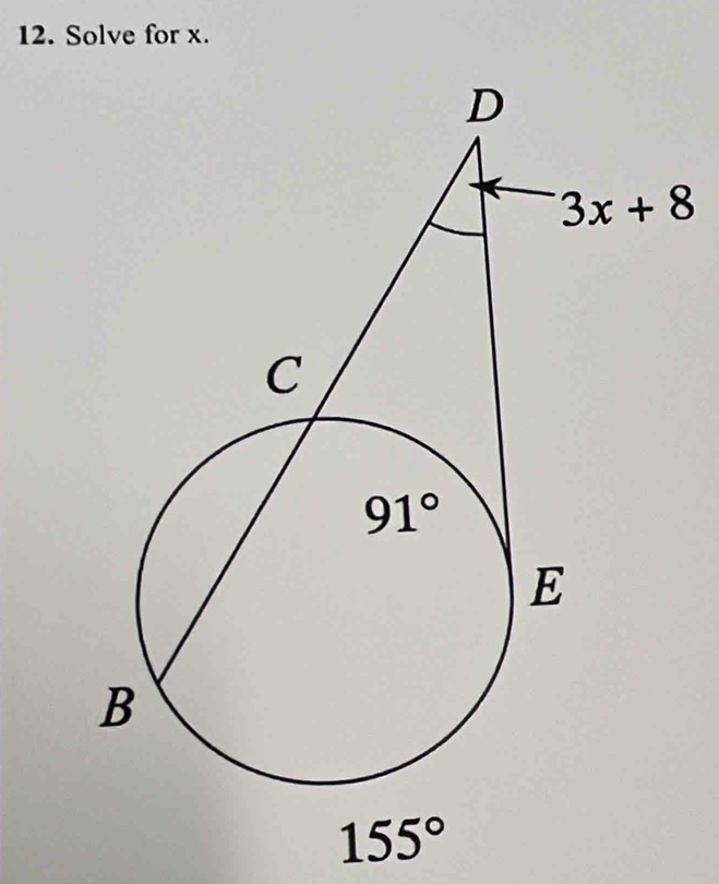 Solve for x.
155°