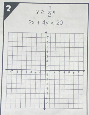 2 y≥ - 1/2 x
2x+4y<20</tex>