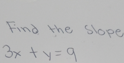 Find the Slope
3x+y=9