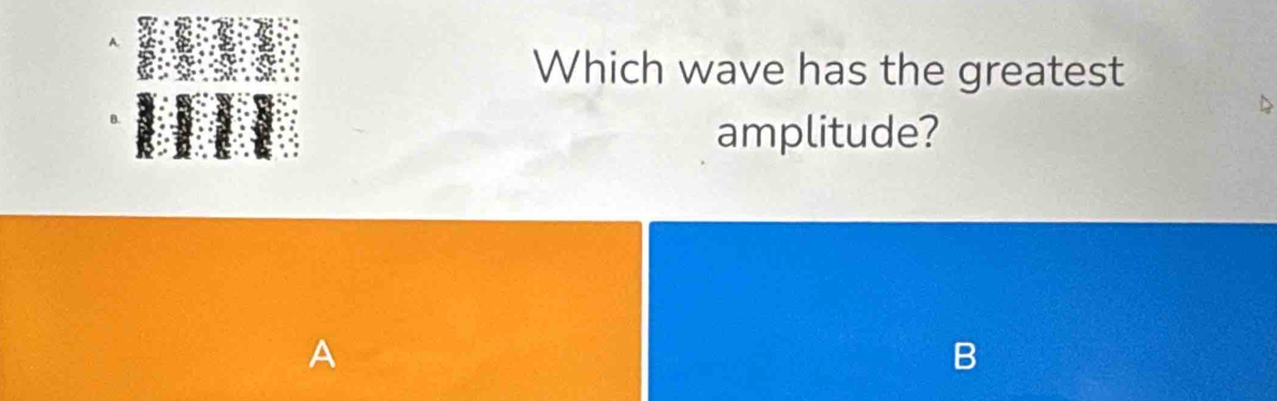 Which wave has the greatest 
amplitude? 
A 
B