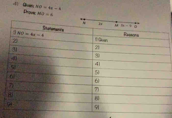 Giverc NO=4x-4
Prove: MO=6