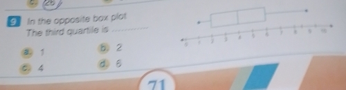 In the opposite box plot
The third quartile is
_
a 1
⑥ 2
C. 4 dB
71