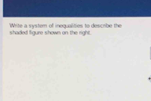 Write a system of inequalities to describe the 
shaded figure shown on the right.