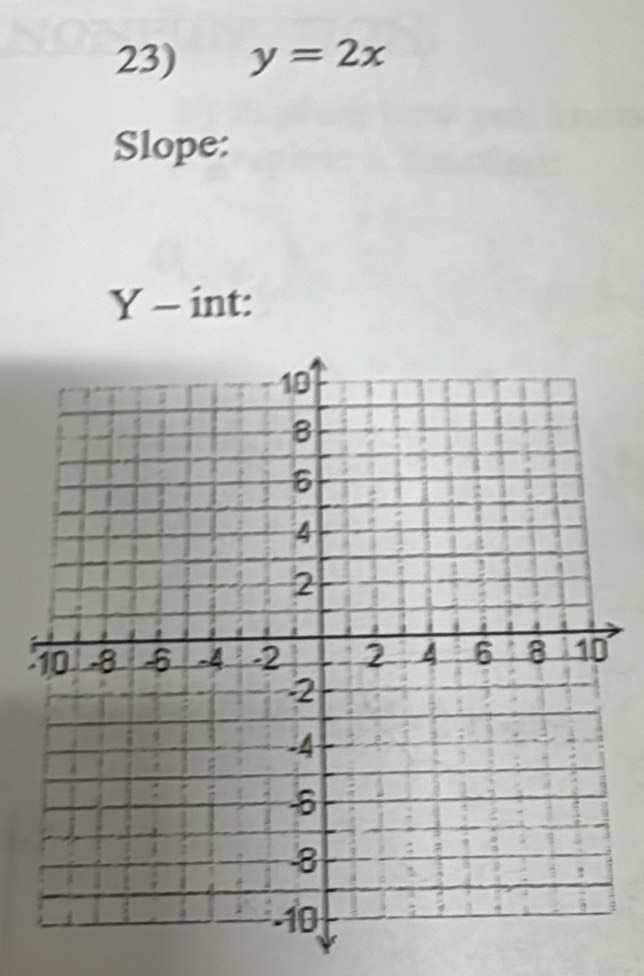 y=2x
Slope:
Y - int: