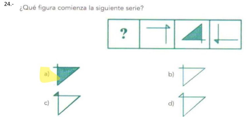 24.- ¿Qué figura comienza la siguiente serie?
?
a)
b)
c)
d)