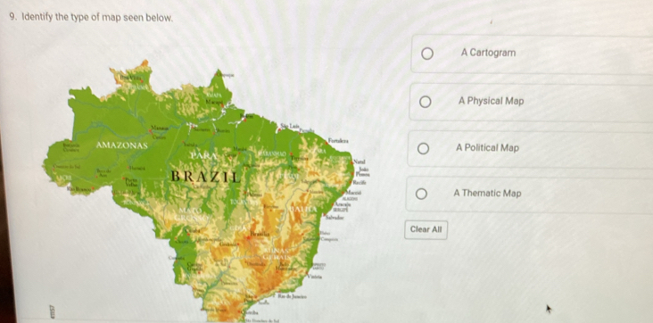 Solved: Identify the type of map seen below. A Cartogram A Physical Map ...