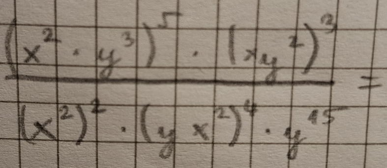 frac (x^2· y^3)^5· (xy^4)^9)^9(=